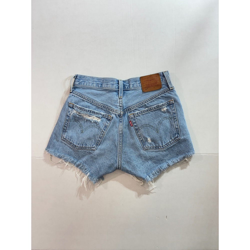 Levi's 501 Original Shorts Womens 24 Light Blue Distressed Cutoff High Rise